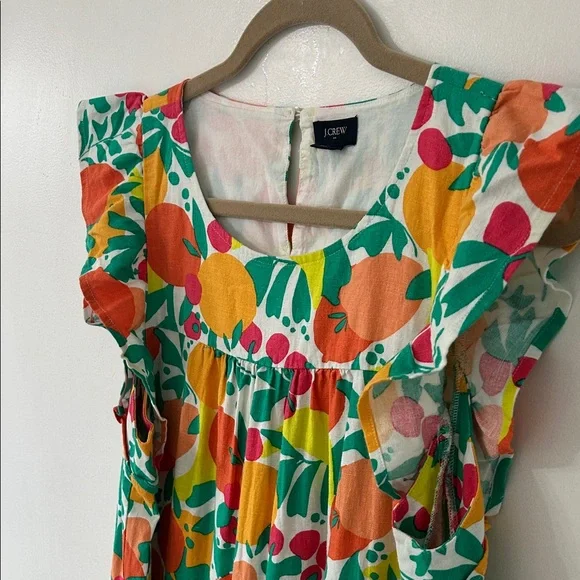 J. Crew Dress Size 12 Novelty Fruit Print Linen Tiered Ruffled Midi Beach Resort - Picture 4 of 15